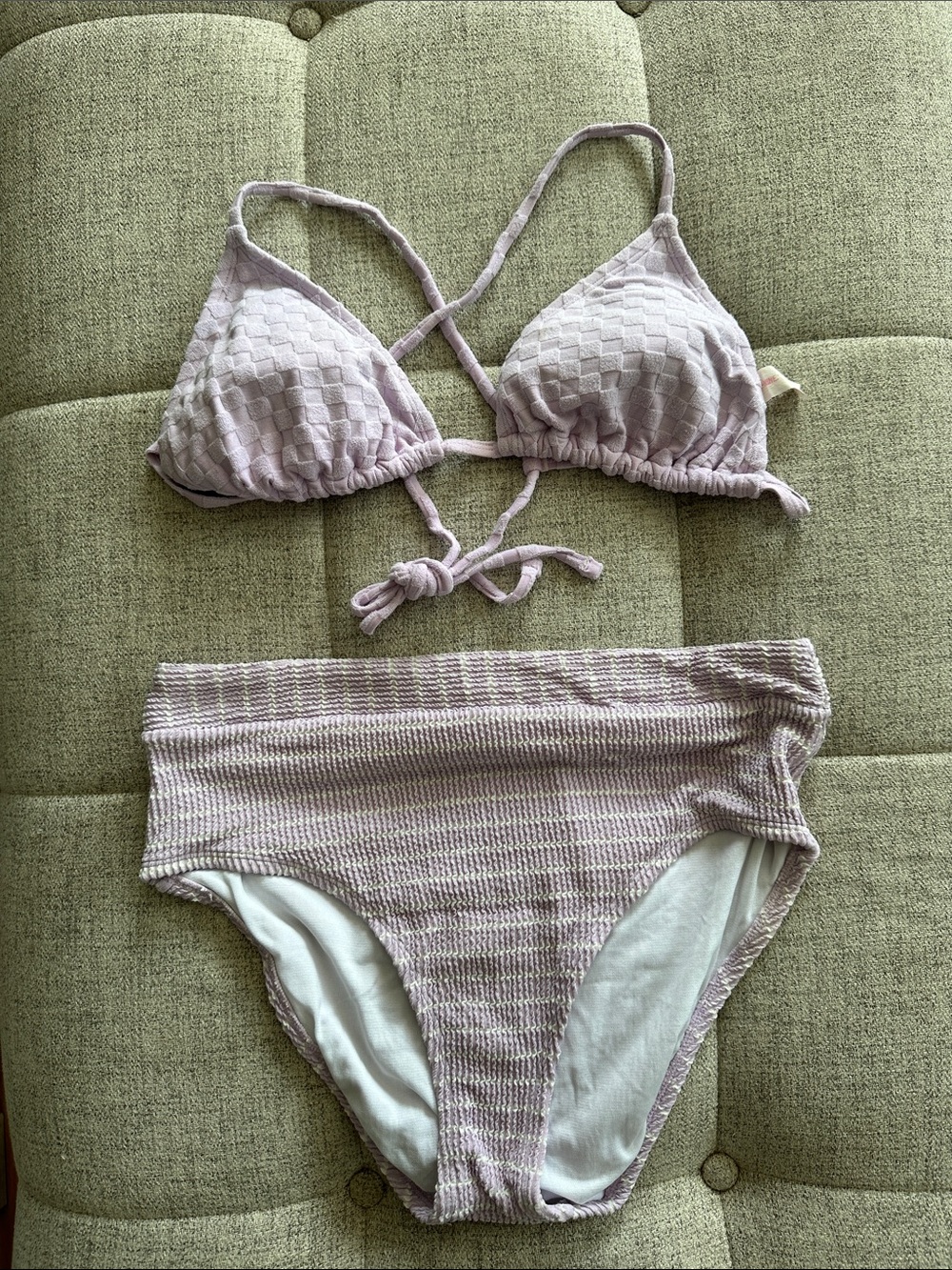 Textured Light Lilac Color Two-Piece Bikini Set - Women